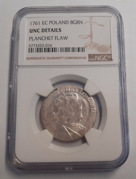 August III Sas dwuzłotówka 1761 NGC UNC DETAILS R8