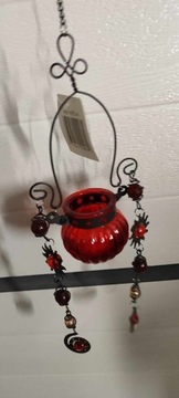 Lampion wiszący mały, metal i szkło - czerwony