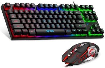 MFTEK Tęczowa klawiatura do gier RGB i mysz combo