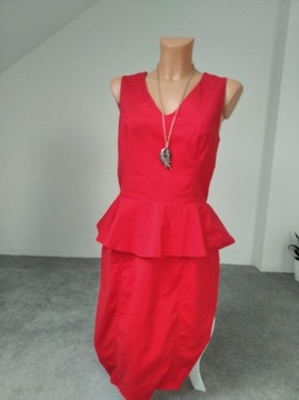 Sukienka H&M, wesele z baskinką do biura,czerwona