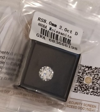 Kamień Moissanite 8mm, kolo D, certyfik OKAZJA! 