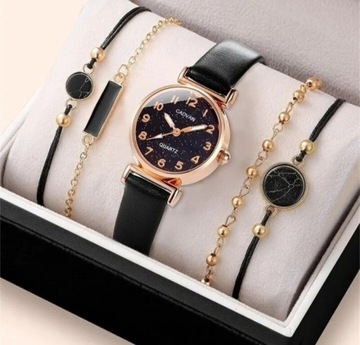 Czarny damski elegancki zegarek + bransoletki