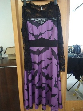 sukienka fioletowa z nietoperzami halloween wampir