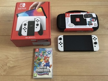 Nintendo Switch OLED Biała + Gra Super Mario Bros + Etui Nintendo +Szkło 9H