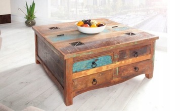stolik stół kawowy kolorowy drewniany naturalny