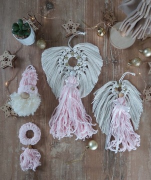 Aniołki ozdoby świąteczne zestaw pudrowy róż PE