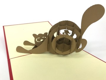 Kartki 3D pop up szczęśliwy gruby brązowy kot