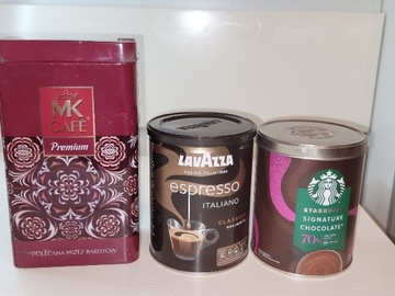 3 puszki metalowe Mk Cafe lavazza Starbucks 