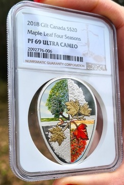 Srebrna moneta Kanada Liść Klonu 2018 NGC PF69 1oz