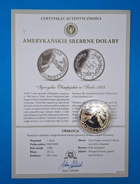 USA 1 dolar 1988, olimpiada Seul, srebro 0,900