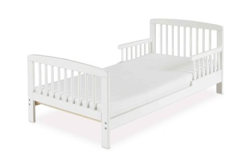 Łóżko dla dziecka 70x140 cm drewniane z barierkami i stelażem, białe