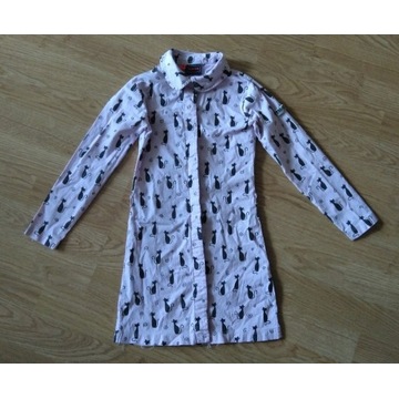 Sukienka tunika koszulowa w kotki guziki bawełna