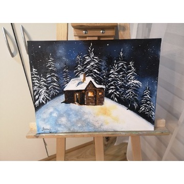 Obraz akrylowy "Zimowa chatka" 