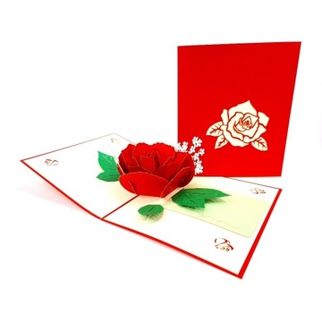 Kartka walentynkowa Piękna czerwona róża + liścik
