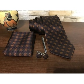 Krawat + Poszetka + Spinki + opakowanie prezentowe