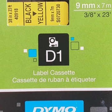 Taśma DYMO D1 9mm x 7m Żółta/Czarny nadruk ORYGINA