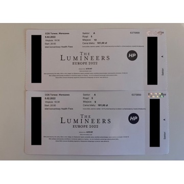  Dwa bilety The Lumineers COS Torwar 5.2.22 20:00