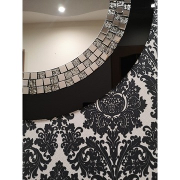 Lustro 88cm okrągłe Lacobel czarny mozaika Glamour