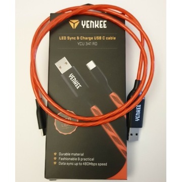 Kabel USB C czerwony podświetlany Yenkee YCU 341RD