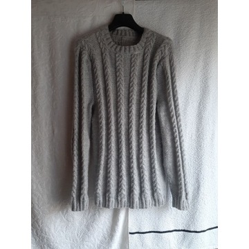 Długi damski gruby sweter w warkocze, r. L/XL