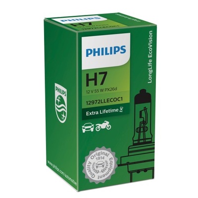 766877 PHILIPS ZAROWKA 12V H7 55W PX26D LONGLIFE ECOVISION /4X TRWALSZA/ 1-