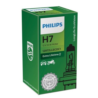 PHILIPS ЛАМПОЧКА H7 12V/55W PX26D LONG LIFE ECOVISION 1 ШТУКА.