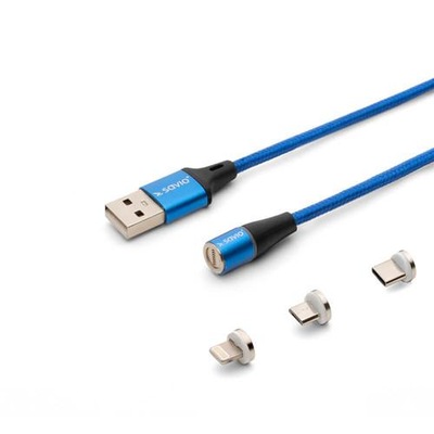 Kabel Savio USB - USB typ C / microUSB / Lightning 2 m niebieski