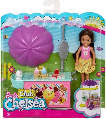 Barbie Club Chelsea lalka wózek z lodami kot