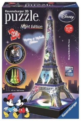 Puzzle 3D Budynki Nocą Wieża Eiffla Disney