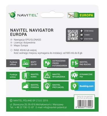 Nawigacja Navitel Navigator Europa 47 Krajów Licencja 12 miesięcy