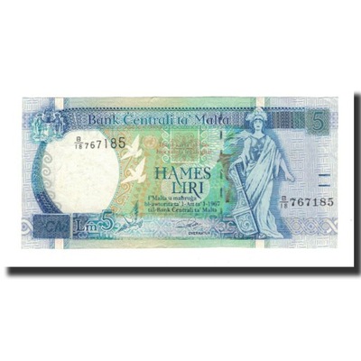 Banknot, Malta, 5 Liri, Undated (1994), KM:46a, UN