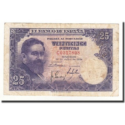 Banknot, Hiszpania, 25 Pesetas, 1954, 1954-07-22,