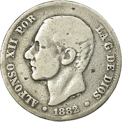 Moneta, Hiszpania, Alfonso XII, 2 Pesetas, 1882, M