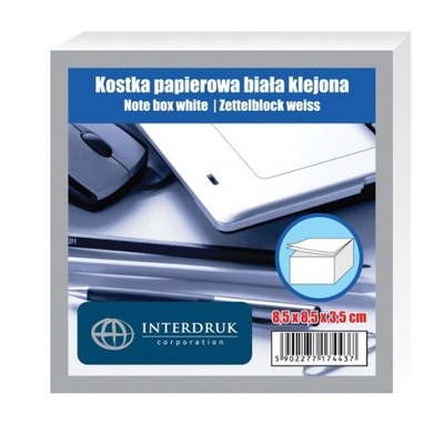 Kostka papierwa karteczki biała 8.5x8.5 klejona