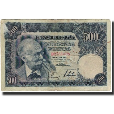 Banknot, Hiszpania, 500 Pesetas, 1951-11-15, KM:14