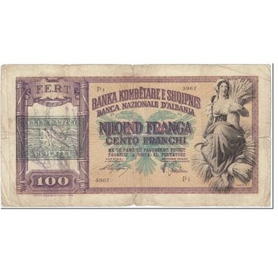 Banknot, Albania, 100 Franga, 1940, Undated (1940)