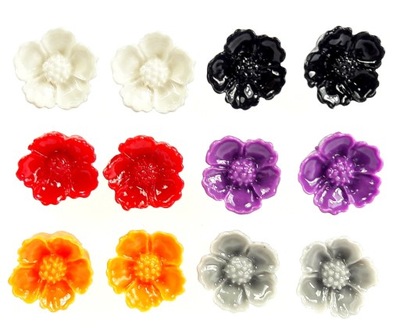 Zestaw kolczyków 6 par kwiaty kwiatuszki kolorowe
