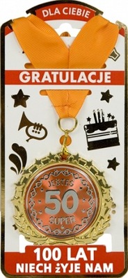 Złoty medal prezent urodziny 50 Jesteś super