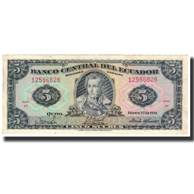Banknot, Ekwador, 5 Sucres, 1970-02-27, KM:113b, U
