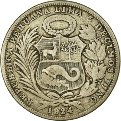 Moneta, Peru, Sol, 1924, Philadelphia, VF(20-25),