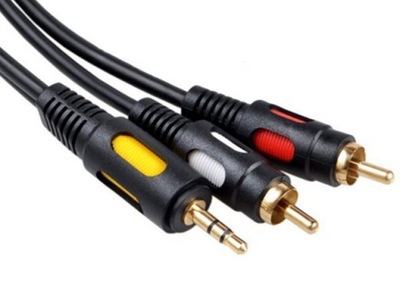 Kabel przewód JACK 3,5 - 2x RCA chinch GOLD 1m