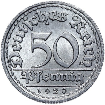 Niemcy - 50 Pfennig 1920 E - MENNICZA Z ROLKI