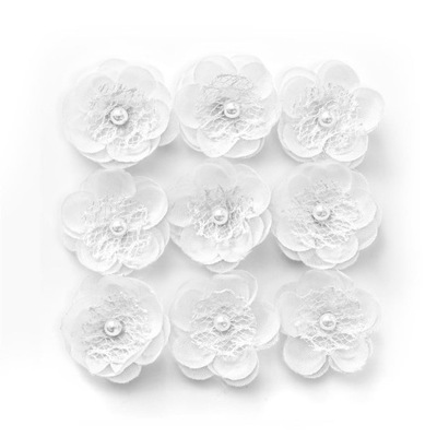 Kwiaty materiałowe samoprzylep MAGNOLIE białe 9szt
