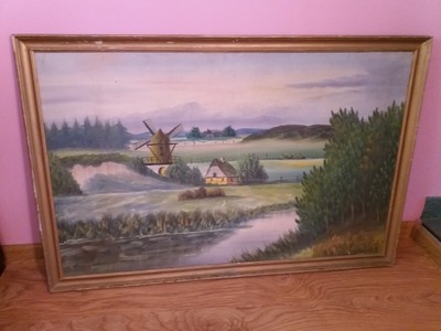 PIĘKNY STARY OBRAZ OLEJ NA PŁÓTNIE