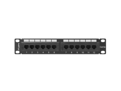 Patch Panel 12 Port 1U 10 cali kategoria 5e czarny