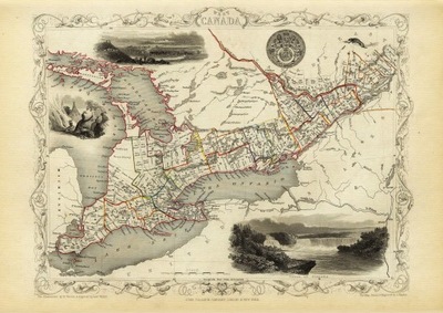 KANADA Ontario Niagara mapa ilustrowana 1851 r.