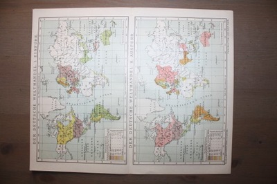 STARA MAPA ŚWIATA HANDEL NIEMIECKI