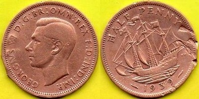 Wielka Brytania Half Penny 1939 r.