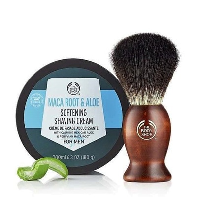 THE BODY SHOP MACA ROOT & ALOE SHAVE CREAM Krem i Pędzel do golenia