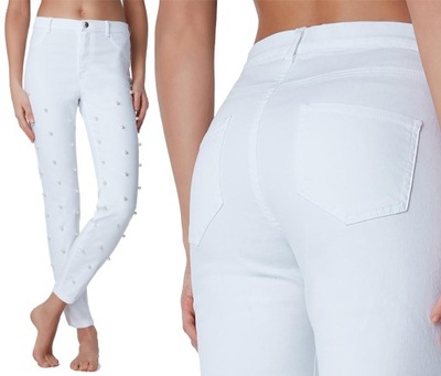 CALZEDONIA spodnie jeans białe perełki XS